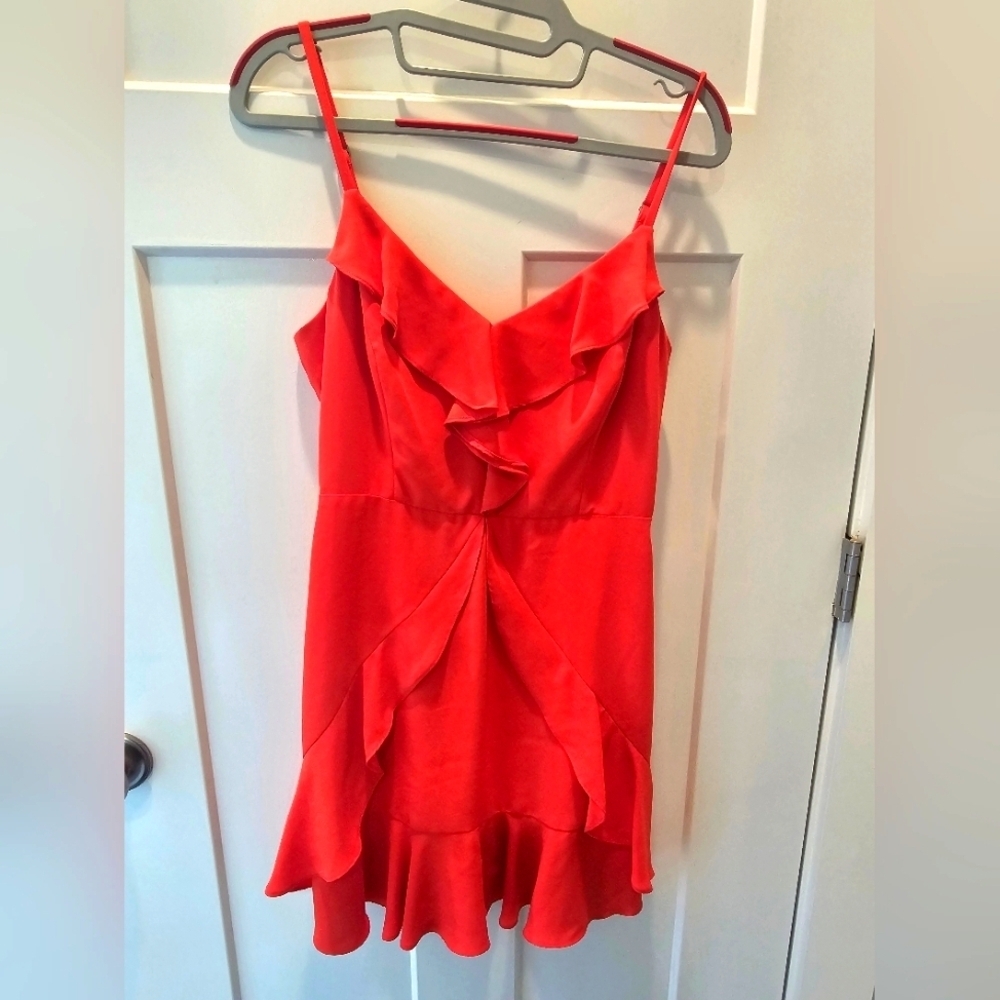 BCBGMAXAZRIA Red Ruffle Satin Slip Dress Size 6